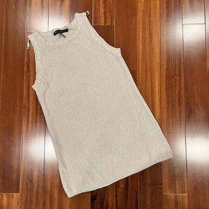 White House Black Market WHBM Sweater Tank Top Beige Gold Sleeveless Knit XS